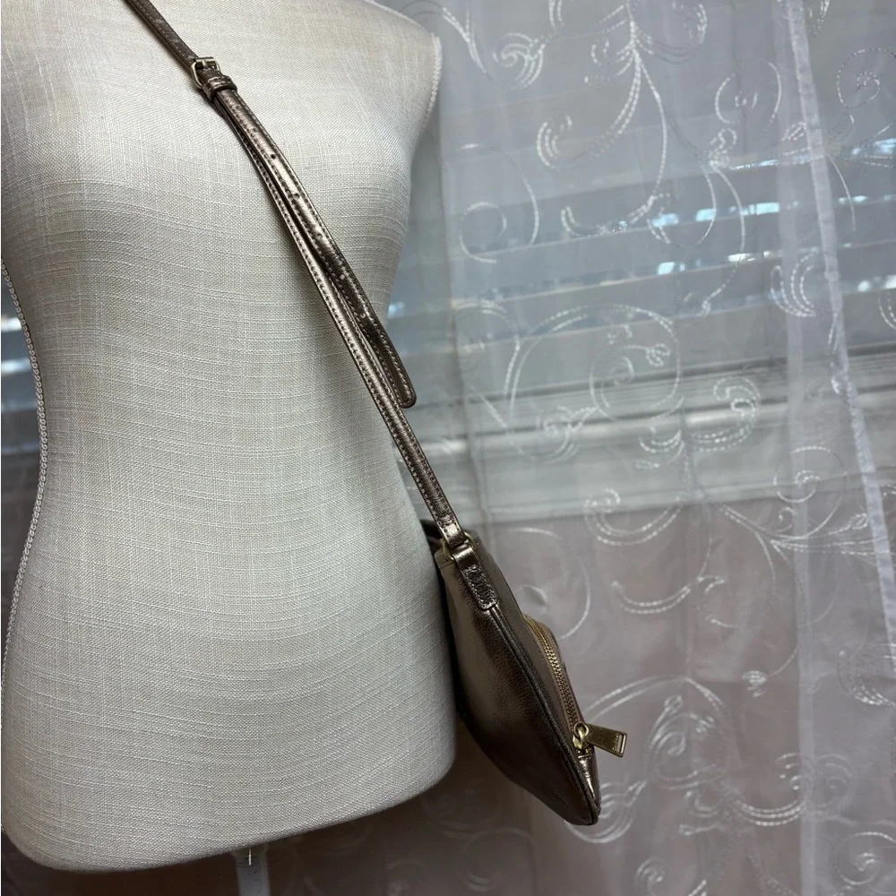 Calvin Klein Gold Metallic Faux Leather Crossbody Purse